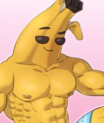 abs anthro banana bulge close-up clothing food_creature fortnite fortnite:_battle_royale funkboy male male_only muscles muscular muscular_male nipples pecs peely posing smile solo topless video_games