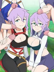 2girls 5futas big_breasts big_penis breasts cleavage clothed clothed_sex croix_meridies duo_focus erection female female_focus futa_on_female futanari gangbang glasses grass green_eyes group_sex handjob happy happy_sex human kneeling light-skinned_female light-skinned_futanari light_skin little_witch_academia oksandio orgy outside pale_skin penis purple_hair sitting skirt smile studio_trigger surrounded_by_penises thick_thighs wide_hips