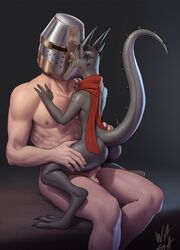 1boy anthro faceless_male fur furry human human_penetrating interspecies knight kobold penetration scalie sex size_difference size_play w4g4 waga_(artist)