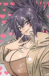 1girls alternate_breast_size big_breasts blush breasts brown_eyes busty cleavage clothed_female clothing coat fishnet_shirt fishnets headband huge_breasts looking_at_viewer mitarashi_anko naruto naruto_(classic) naruto_(series) naruto_shippuden new_(artist) ponytail purple_hair revealing_clothes seductive seductive_eyes seductive_look seductive_smile smile tied_hair trenchcoat upper_body