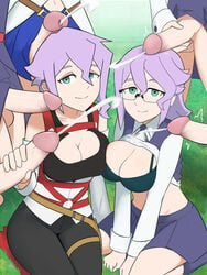 2girls 5futas big_breasts big_penis breasts bukkake cleavage clothed clothed_sex croix_meridies cum duo_focus ejaculation erection female female_focus futa_on_female futa_with_futa futanari gangbang glasses grass green_eyes group group_sex handjob happy happy_sex human kneeling light-skinned_female light-skinned_futanari light_skin little_witch_academia oksandio orgy outside pale_skin penis purple_hair sitting skirt smile studio_trigger surrounded_by_penises thick_thighs wide_hips