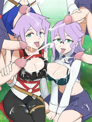 2girls 5futas big_breasts big_penis breasts bukkake cleavage clothed clothed_sex croix_meridies cum cum_on_body cum_on_breasts cum_on_clothes cum_on_face duo_focus ejaculation erection facial female female_focus futa_on_female futa_with_futa futanari gangbang glasses grass green_eyes group group_sex handjob happy happy_sex human kneeling light-skinned_female light-skinned_futanari light_skin little_witch_academia oksandio orgy outside pale_skin penis purple_hair sitting skirt smile studio_trigger surrounded_by_penises thick_thighs tongue tongue_out wide_hips