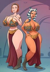 2d 2girls ahsoka_tano alien alien_girl alternate_breast_size alternate_costume armlet background bare_legs big_ass big_breasts big_butt big_hips big_thighs bikini blue_eyes bo-katan_kryze boots bra breasts caiman2 cleavage clone_wars clothed clothing color curvy duo emmabrave facial_markings female female_focus female_only femsub footwear freckles front_view full_body green_eyes hands_on_thighs happy headband headgear horn hourglass_figure huge_ass huge_breasts huge_butt huge_hips huge_thighs human large_breasts light-skinned_female light_skin lipstick loincloth looking_at_another mandalorian medium_hair metal_bikini multiple_girls orange_body orange_skin parted_lips pose red_clothing red_hair red_lipstick sad shoes short_hair short_hair_female side_glance simple_background slave slave_ahsoka slave_bikini slave_leia_(cosplay) slave_outfit smile standing star_wars straight_hair submissive teeth tentacle_hair the_clone_wars:_season_seven thick thick_thighs thighs togruta voluptuous wide_hips