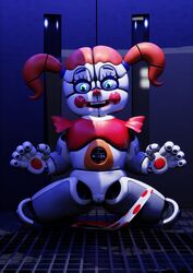 3d 3d_(artwork) animatronic baby_(fnafsl) blender blender_(software) blue_eyes canon_appearance circus_baby circus_baby_(fnaf) circus_baby_(original) eyes female five_nights_at_freddy's five_nights_at_freddy's:_sister_location full_color green hair no_penetration panties panties_around_one_leg panties_down pussy red robot robot_girl robot_humanoid solo solo_female vagina zxxxarts