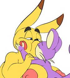 animals anthro blazemm008_(artist) breasts furry holding_wrists kissing large_breasts making_out mouth_to_mouth nintendo pikachu pokémon_(species) pokemon pokemon_rgby rattata