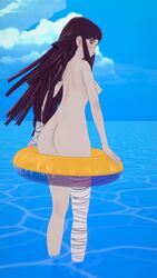 1girls 3d ass back back_view beach breasts danganronpa embarrassed embarrassed_nude_female enf female female_only human innertube koikatsu light_skin long_hair looking_back messy_hair nipples nude nude_female ocean pale_skin partially_submerged pool_toy public_nudity solo standing straight_hair taped_arm taped_leg tsumiki_mikan ultimateenf water