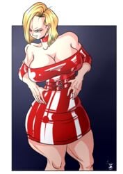 1girls android_18 blonde blonde_hair blue_eyes cleavage curvy dragon_ball erect_nipples female huge_areolae huge_ass huge_breasts puffy_nipples santaima_z short_hair thick_lips voluptuous wide_hips yellow_hair