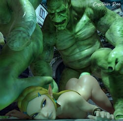 3d 3d_(artwork) anal ass ass_up big_ass big_butt big_penis blender blender_(software) blonde_hair blue_eyes breasts captain_ree doggy_style female huge_cock jewelry male nintendo orc orc_male penis princess princess_zelda the_legend_of_zelda zelda_(breath_of_the_wild)