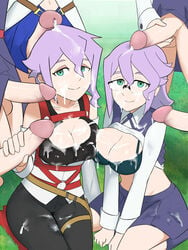 2girls 5futas big_breasts big_penis breasts bukkake cleavage clothed clothed_sex croix_meridies cum cum_on_body cum_on_breasts cum_on_clothes cum_on_face duo_focus erection facial female female_focus futa_on_female futa_with_futa futanari gangbang glasses grass green_eyes group group_sex handjob happy happy_sex human kneeling light-skinned_female light-skinned_futanari light_skin little_witch_academia oksandio orgy outside pale_skin penis purple_hair sitting skirt smile studio_trigger surrounded_by_penises thick_thighs wide_hips