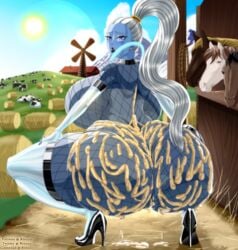 1girls angel_(dragon_ball) backboob big_ass big_breasts blue_skin cum cum_in_ass cum_on_ass cum_on_breasts dragon_ball dragon_ball_super ero-enzo female female_only fishnets heels high_heels huge_ass huge_breasts large_ass large_breasts lipstick long_hair rtenzo squatting universe_6 universe_6/universe_7 vados white_hair