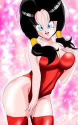 1girls artist_name big_breasts black_hair blue_eyes blush bodysuit breasts clothed_female copyright_name dragon_ball dragon_ball_z eye_contact female large_breasts long_hair looking_at_viewer milf redosukan sex short_hair shounen_jump skin_tight skindentation tight_clothing videl