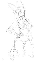 2021 anthro breasts digital_media_(artwork) eeveelution female genitals glaceon guoh monochrome nintendo nipples pokémon_(species) pokemon pussy simple_background sketch solo video_games white_background