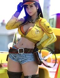 1girls 3d breasts cindy_aurum cindy_aurum_(cosplay) cleavage cosplay denim_shorts female female_only final_fantasy final_fantasy_vii final_fantasy_xv jean_shorts rude_frog solo tifa_lockhart