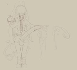 1boy balls big_balls blake_ascher_(silverplatin) clothed clothing cum ejaculation erection femboy huge_cock human hung_trap male male_only masturbation monochrome original partially_clothed penis robyru sketch solo standing