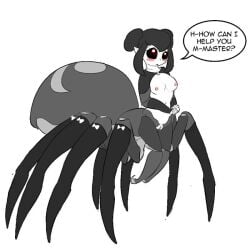 arachne arachnid arachnid_humanoid blush breasts cesil_(zedrin) embarrassed hair_buns maid monster_girl naked nipples pink_nipples pussy servant small_breasts socks spider spider_girl spider_has_puss_puss zedrin