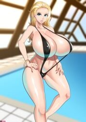 1girls bare_shoulders belly_button black_bikini black_sling_bikini black_swimsuit blonde_eyebrows blonde_hair blue_eyes blue_eyes_(manga) blurry_background bracelet breasts bursting_breasts cameltoe cecilia_misono cleavage cleft_of_venus collarbone covered_erect_nipples covered_pussy curvaceous curvy curvy_body curvy_female erect_nipples erect_nipples_under_bikini erect_nipples_under_swimsuit eyelashes facing_viewer female female_focus fingernails hanazono_room high_resolution highres hourglass_figure huge_breasts huge_eyelashes huge_hips impossible_swimsuit indoor_pool indoors jewelry lips lipstick long_hair long_legs looking_at_viewer makeup nail_polish navel nipples nipples_bulge pink_nail_polish pink_nails pool revealing_swimsuit shiny shiny_skin slender slender_waist sling_bikini sling_swimsuit slingshot_bikini slingshot_swimsuit smile solo stevechopz swimming_pool swimsuit that_pool thick_lips water