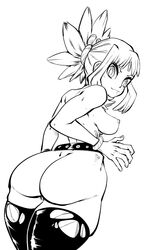 1girls areolae ass back back_view big_ass box_chan breasts dr.stone female female_only human inktober kohaku_(dr.stone) looking_back monochrome nipples sketch skindentation solo standing thick_thighs thighhighs torn_legwear white_background wide_hips