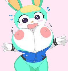 animal_crossing bottomless breasts dream-cassette featureless_crotch female fur hoshime huge_breasts motion_lines nintendo rabbit rule_63 sasha_(animal_crossing) shortstack the_character_is_better_this_way video_games wardrobe_malfunction