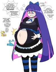 1girls angel big_breasts blush breasts dr-worm female huge_belly humanoid large_breasts lewdlemage long_purple_hair long_two_tone_hair panty_&_stocking_with_garterbelt panty_anarchy pregnant ready_to_pop solo_focus stocking_anarchy