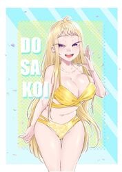 1girls bikini blonde_hair blue_eyes dosanko_gal_wa_namara_menkoi gyaru ikada_kai minami_fuyuki shounen_jump+ yellow_bikini