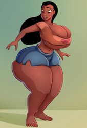 alternate_ass_size alternate_breast_size big_ass big_breasts big_butt big_hips big_thighs bottom_heavy caiman2 cleavage cleavage_overflow dark-skinned_female dark_skin emmabrave female female_focus female_only gigantic_ass gigantic_breasts hourglass_figure huge_ass huge_breasts huge_butt huge_hips huge_thighs lilo_and_stitch massive_ass nani_pelekai shorts straight_hair tearing_clothes thick_thighs tight_clothing tight_pants underboob wide_hips