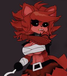 3d 3d_(artwork) armwear bandage belt big_breasts cally3d clazzey cryptiacurves fazclaire's_nightclub fexa fexa_(cryptia) fishnet_armwear fishnets five_nights_at_freddy's fnaf fox_ears fox_tail foxy_(cally3d) foxy_(fnaf) fredina's_nightclub geodat64 gold_tooth hook long_hair patch red_body red_hair rule_63 scottgames shorts solo solo_female surprised that1halonerd