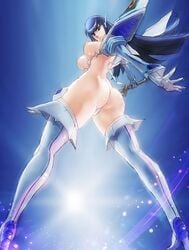 1girls areola armor ass bakuzan bikini_armor black_hair blue_eyes breasts dat_ass female female_only high_heels hourglass_figure junketsu kill_la_kill kiryuuin_satsuki komoesuta_coin long_hair nipples solo sword thigh_boots thong weapon