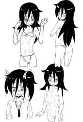 bags_under_eyes bikini black_hair blush chimosaku female kuroki_tomoko looking_back monochrome necktie nervous open_mouth ribs side_ponytail skinny solo sweat watashi_ga_motenai_no_wa_dou_kangaetemo_omaera_ga_warui!