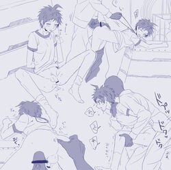 2boys against_wall age_difference anal ass ass_grab ass_up blush censored choking classroom clothed_sex danganronpa danganronpa_2:_goodbye_despair gay gym_shorts gym_uniform hinata_hajime imminent_sex male/male male_focus male_only noshio pants_around_ankles pants_down sex shirt_lift shorts size_difference straight_hair student sweat sweating teacher teacher_and_student text yaoi