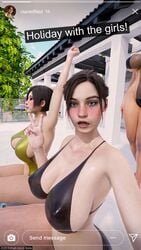 2girls 3d ada_wong ada_wong_(adriana) alternate_breast_size bikini blender capcom claire_redfield defaultblend female_only huge_breasts instagram jill_valentine jill_valentine_(sasha_zotova) large_breasts light-skinned_female looking_at_viewer panties pool poolside resident_evil resident_evil_2 resident_evil_2_remake resident_evil_3 resident_evil_3_remake selfie