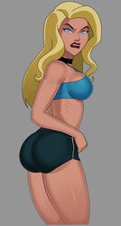 2020s 2021 ass big_ass big_breasts black_canary black_choker blonde_hair blue_bra blue_eyes breasts butt_crack_outline choker clothed dc dc_comics dcau dinah_lance female green_arrow_(series) grey_background gym_shorts heroine huge_ass huge_breasts human jpeg justice_league_unlimited light-skinned_female light_skin long_hair looking_back metahuman plain_background rear_view red_lipstick shiny_skin short_shorts shorts simple_background solo something_unlimited sports_bra sportswear standing sunsetriders7 thick_thighs thighs tomboy two_tone_bottomwear two_tone_bottomwear_(black&white) western_art western_cartoon