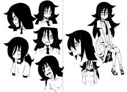 bags_under_eyes black_hair chimosaku female kuroki_tomoko messy monochrome necktie nipple_piercing solo tongue_out watashi_ga_motenai_no_wa_dou_kangaetemo_omaera_ga_warui!