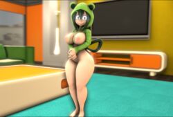 3d big_breasts big_butt frog_hood froppy hoodie my_hero_academia solo thick thick_thighs tsuyu_asui