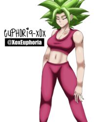 closed_eyes dragon_ball_super female_saiyan green_hair kefla looking_down sports_bra sports_bra_lift sportswear universe_6 universe_6/universe_7 universe_6_girls