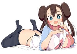 1girls alternate_breast_size ass big_breasts blue_eyes blush bra breasts brown_hair cheeky cute double_bun eye_contact female horny large_breasts long_hair looking_at_viewer nintendo perfect_body pokemon pokemon_bw2 rosa_(pokemon) seductive thighhighs thong tottotonero twintails