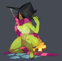 1girls banjo-kazooie big_breasts breasts combos-n-doodles female female_only game_over_gruntilda green_body green_skin gruntilda headwear jiggy large_breasts neckwear puzzle_piece scarf solo thick_thighs wide_hips witch witch_hat