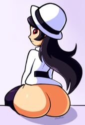 ass biffalo black_hair bottomless clothed clothing filia_(skullgirls) hat skullgirls tagme white_background white_skin