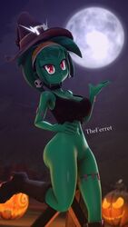 ass boots breasts clothing forest green_body green_hair green_skin halloween halloween_costume jollyferret looking_at_viewer moonlight night partially_nude pose posing pumpkin rottytops sfm shantae shantae:_half-genie_hero shantae_and_the_pirate's_curse shantae_and_the_seven_sirens smile smiling smiling_at_viewer smooth_skin source_filmmaker tank_top vagina witch witch_hat zombie zombie_girl