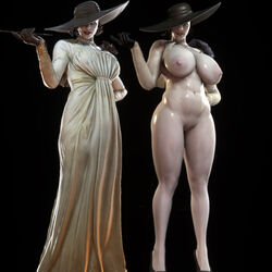 3d alcina_dimitrescu big_breasts big_hat breasts curvy female female_only gloves hat huge_breasts mafavam naked naked_female resident_evil resident_evil_8:_village voluptuous white_skin