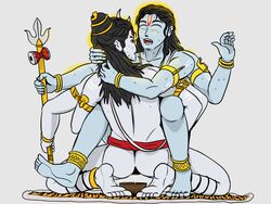 2boys 4_arms bangle blue_body blue_nipples blue_skin dripping_cum dripping_pussy dripping_semen duo duo_focus gay gay_domination gay_sex hindu hindu_mythology indian kneeling long_hair male male_focus male_only male_penetrated male_penetrating male_penetrating_male milk multi_arm multi_limb penetration penile_penetration request sweat sweating tears toned toned_male yaoi