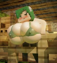 1girls 3d bikini blender blush breast female female_focus female_only fnafmania247 green_eyes green_hair hyper hyper_breasts imcubemaster large_breasts leaning_forward microsoft minecraft mojang nipple_bulge nipples short_hair skull_hair_ornament small_bikini squished_breasts wardrobe_malfunction