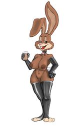 big_breasts big_hips bunny_ears bunny_girl bunny_tail choker mammal naked nesquik nesquik_bunny nestle nude nude_female rawhell rule_63 thick_thighs thighhighs