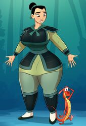 1boy1girl 1girls alternate_body_type alternate_breast_size armor big_ass big_breasts big_butt big_hips big_thighs bimbo caiman2 disney disney_princess dragon emmabrave fa_mulan female fully_clothed hourglass_figure huge_ass huge_breasts huge_butt huge_hips huge_thighs male male_disguise mulan mushu thunder_thighs wide_hips