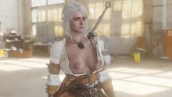 1girls 3d alternate_breast_size animated blender breasts breasts_out cd_projekt_red ciri female female_only green_eyes light-skinned_female looking_around looking_at_viewer lord_breastish no_sound pale_skin partially_clothed sweat tagme the_witcher_(series) the_witcher_3:_wild_hunt video walking wet white_hair wip