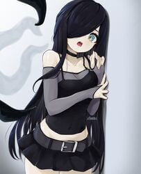 1girls 2021 aria_(parororo) aria_wintermint black_hair borrowed_character chaesu cute goth green_eyes hair_over_one_eye pale_skin tagme tentacle