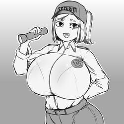 1girls 2021 
 baseball_cap belt big_breasts black_and_white bottomwear breasts breasts_bigger_than_head doodle female female_focus female_only five_nights_at_freddy's five_nights_at_freddy's:_security_breach hat holding_flashlight holding_object huge_breasts kaxiota large_breasts looking_at_viewer security_guard short_hair simple_background sketch solo solo_focus topwear vanessa_(fnaf)