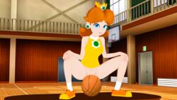 2021 3d basketball bottomless butts69420 female female_only gym hi_res highres implied_nudity koikatsu mario_(series) mario_hoops_3_on_3 nintendo no_panties princess_daisy squatting sweat