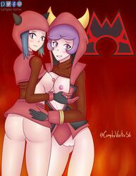 2girls ass breast_grab breasts breasts_out complex_vortex courtney_(pokemon) courtney_(pokemon_oras) female female_only game_freak hi_res multiple_girls nintendo nipples pokemon pokemon_oras pokemon_rse team_magma team_magma_grunt team_magma_grunt_(female) team_magma_grunt_(pokemon_oras) thick_thighs vagina video_games yuri