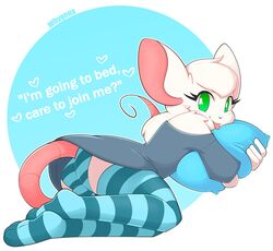 1boy adorable anthro bulge crossdressing crossdressing_male cute femboy furry male male_anthro male_only mouse pajamas reggie_(whygena) rodent solo solo_male striped_legwear striped_panties striped_socks thigh_highs thighhighs tongue_out whygena