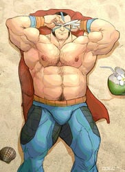 bara beach crasher_wake looking_at_viewer male_only muscular muscular_male pokemon solo_male